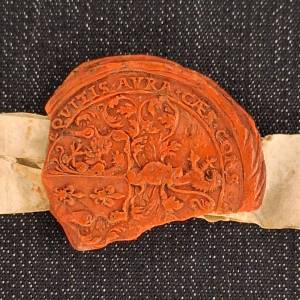 Het originele zegel dat op de geboorteactie van Heerenveen staat; de oprichting van de Schoterlandse Veencompagnie in 1551